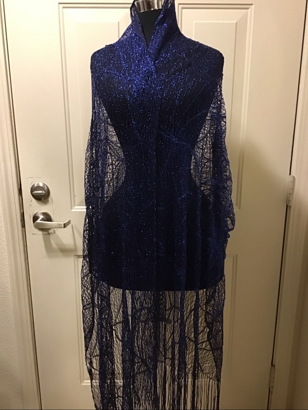 Glistening Royal Metallic Blue Women's Shawl Scarf Draped Tunic Style Vintage